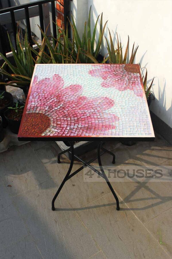 Bàn vuông kính mosaic MT0034H hồng