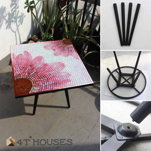 Bàn vuông kính mosaic MT0034H hồng