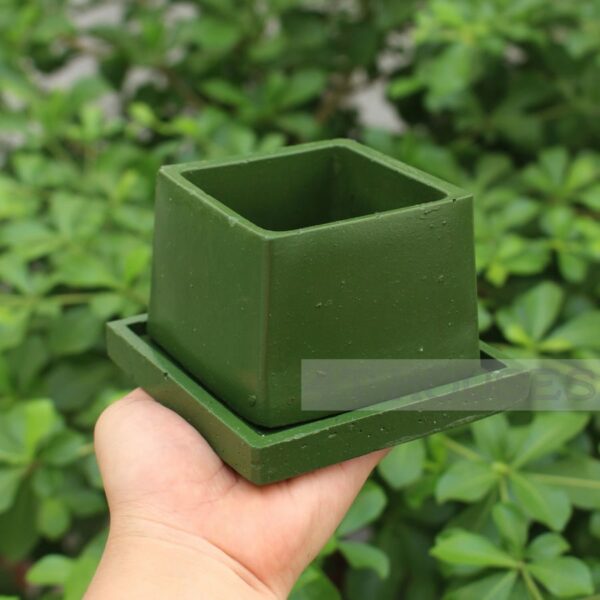 Chậu xi măng mini vuông màu xanh lá mạ