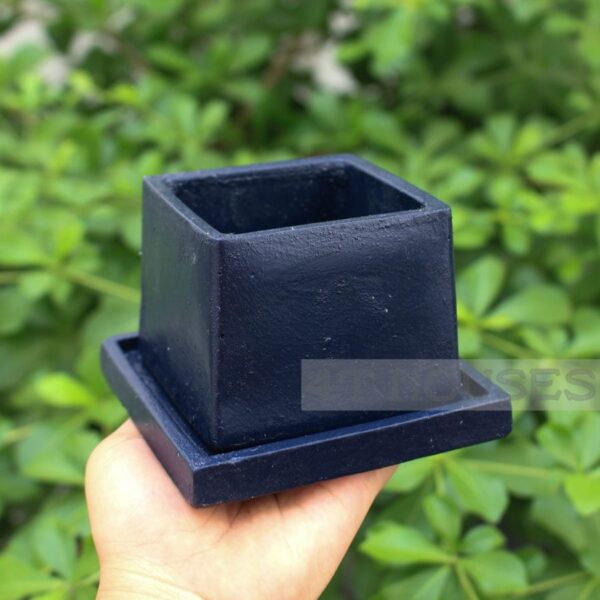 Chậu xi măng mini vuông màu xanh tím