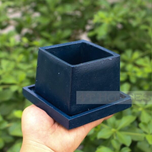 Chậu xi măng mini vuông màu xanh dương